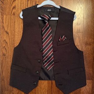 Boys Black Vest with Striped Tie Size 6